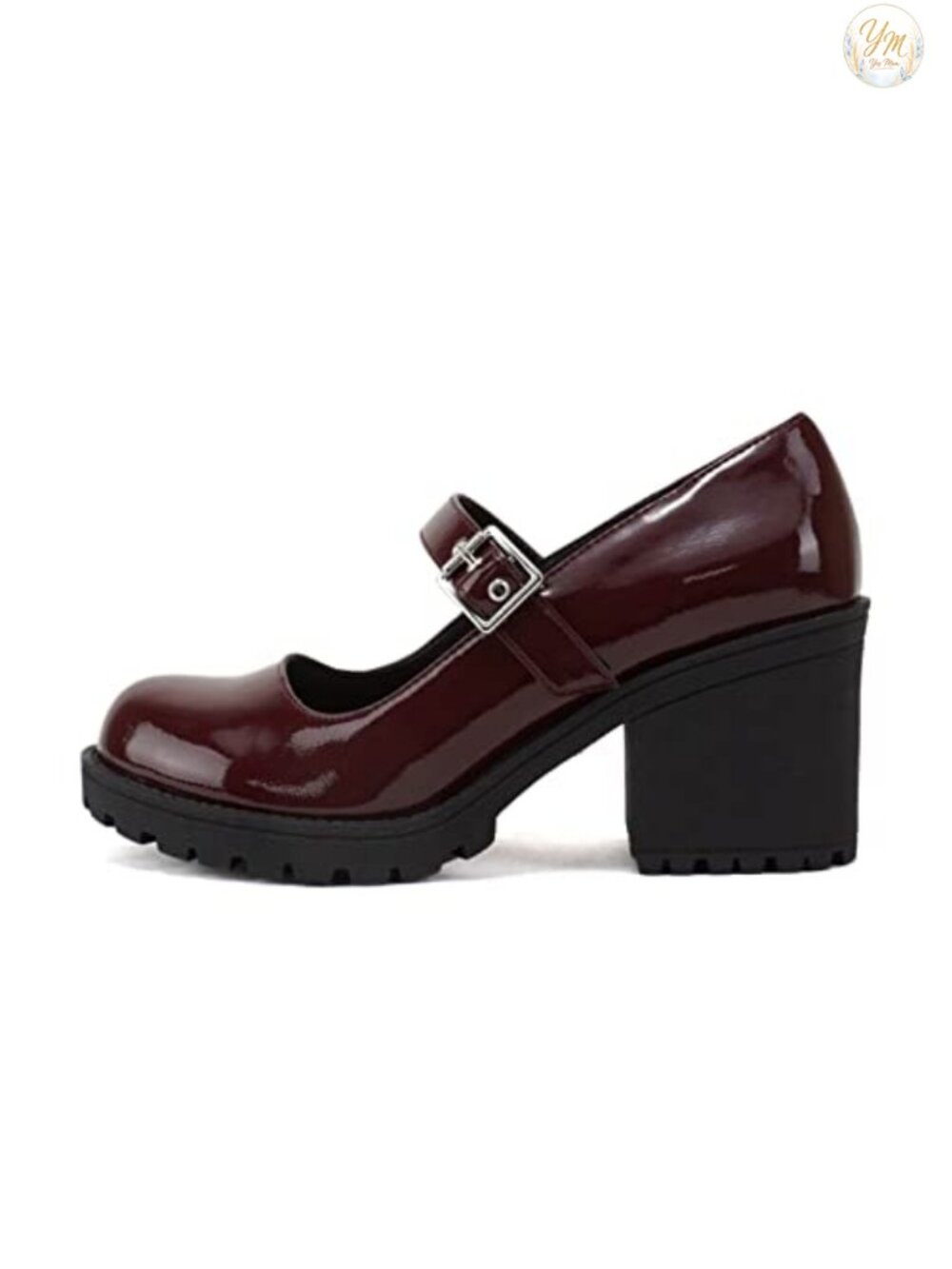Women's Mary Jane Round Toe Mid Chunky Block Heel Lug Sole Pump with Adjustable